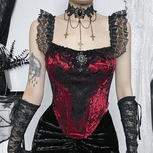Goth Lace Trim Corset Top
