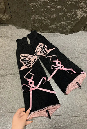 Grunge Butterfly Lace Up Leg Warmers