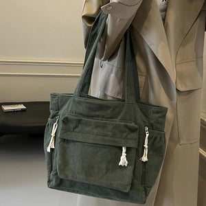 Multi Pocket Corduroy Tote Bag