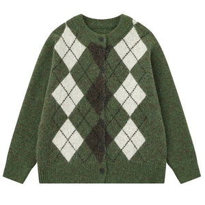 Library Crush Argyle Button Up Cardigan
