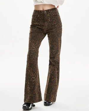 High-Waisted Leopard Flare Jeans