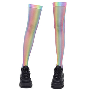 Iridescent Fishnet Knee-High Socks