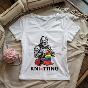 Knight Knitting Lady V-neck