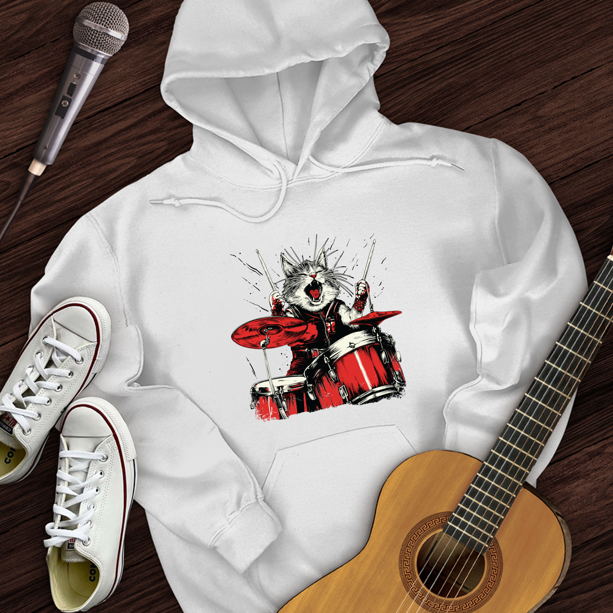 Cat Playing Drums Hoodie