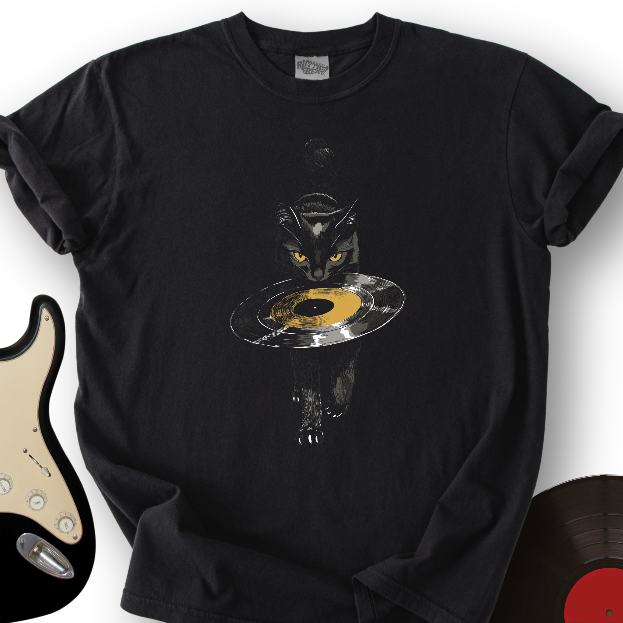 Black Cat Vinyl T-Shirt