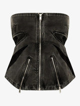 Black Denim Tube Top & Patch Jeans Two Piece Set