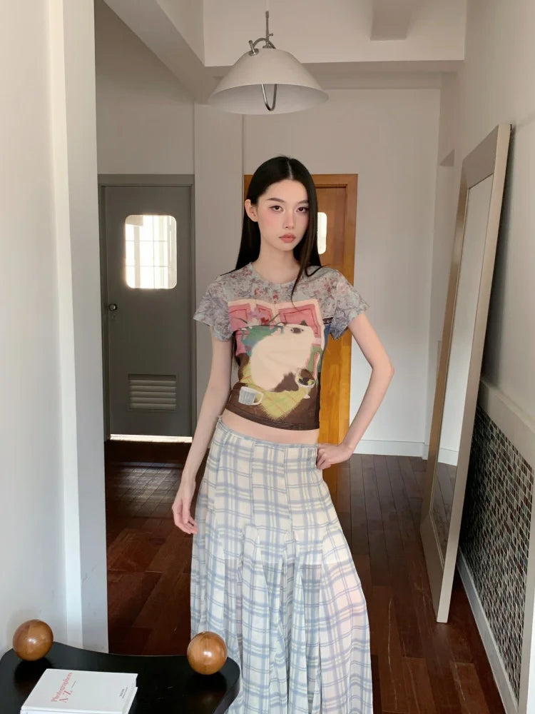 Cat Graphic Sheer Top