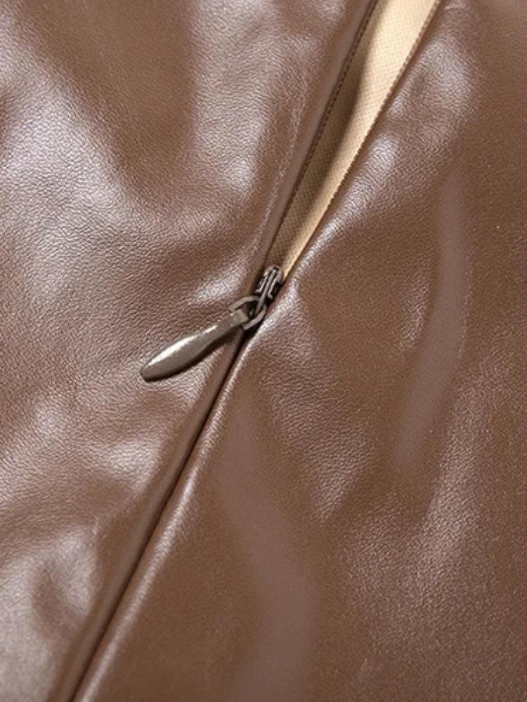 Chain Strap Faux Leather Mini Dress