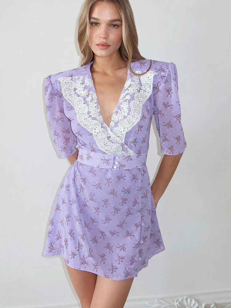 Cottagecore Shoulder Pad Mini Dress