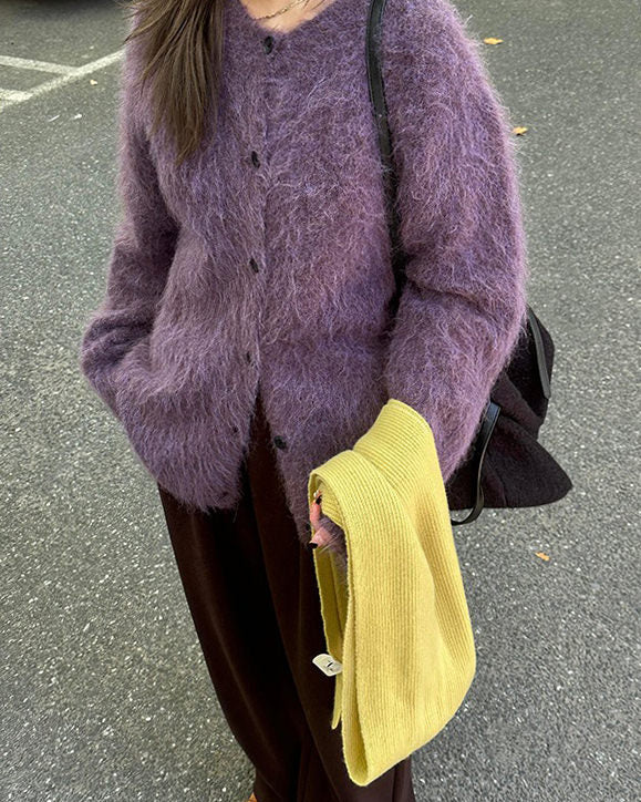 Grape Fuzzy Cardigan