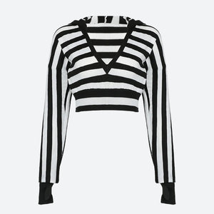 Grunge Striped Hooded Crop Top