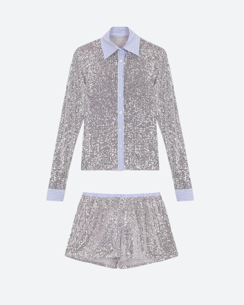 Sequined Shirt & Shorts Two Piece Set