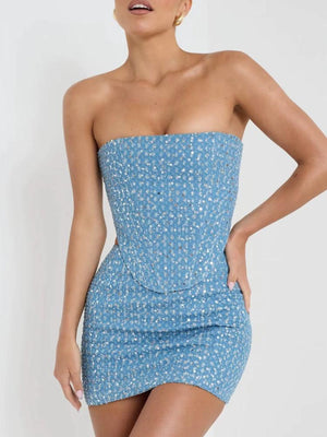 Sequined Tube Top & Mini Skirt Two Piece Set