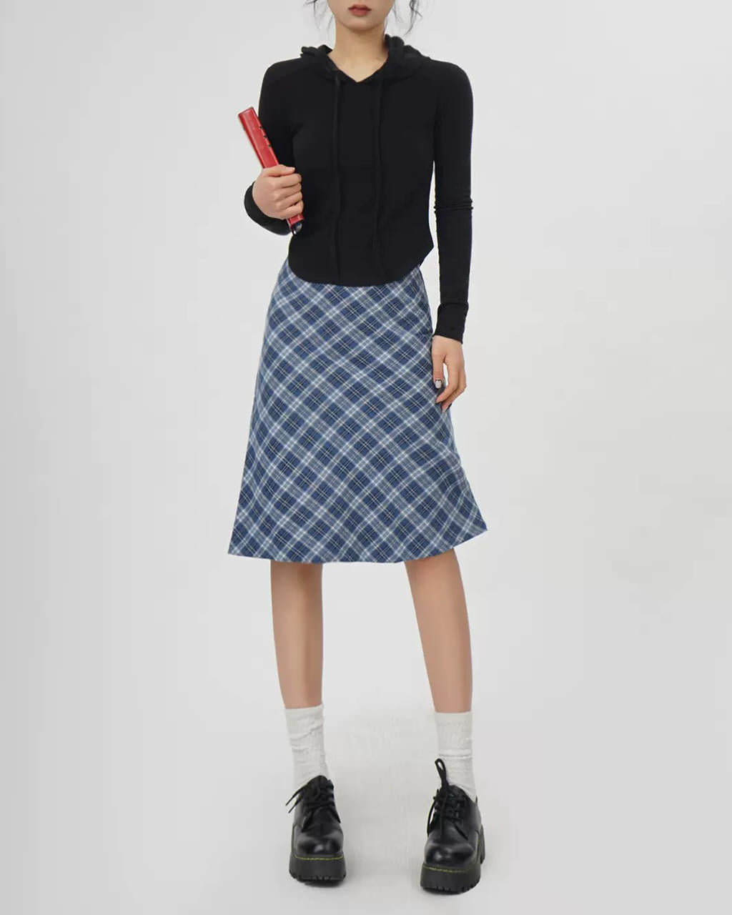 Worry Less Blue Plaid Midi Skirt