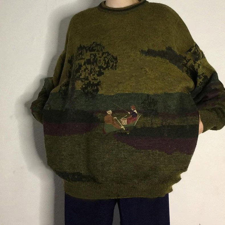 Vintage Aesthetic Fisherman Knit Sweater