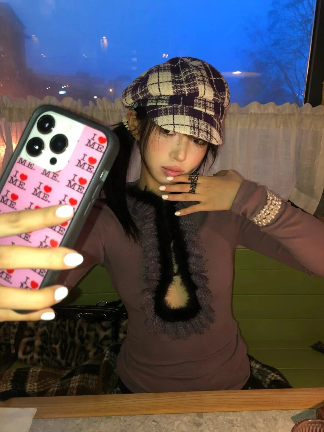 Y2K Fur Trim Plunge Top