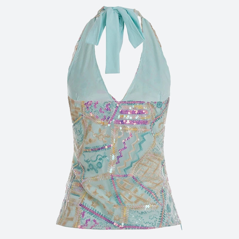 Y2K Sequined Halter Top