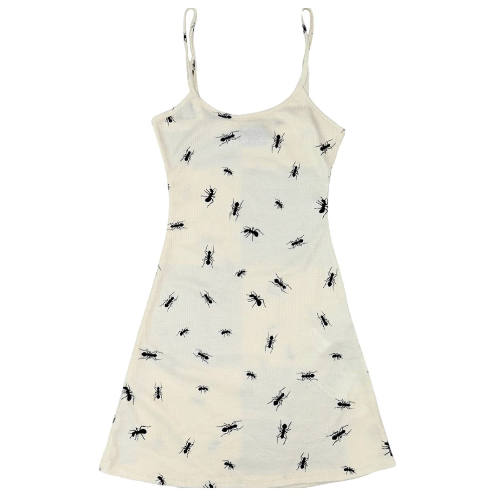 All Over Ant Print Ribbed Slip Dress