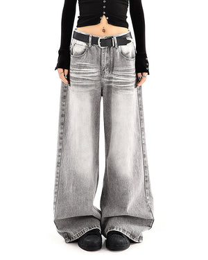 Ash Grey Faded Wide Leg Jeans