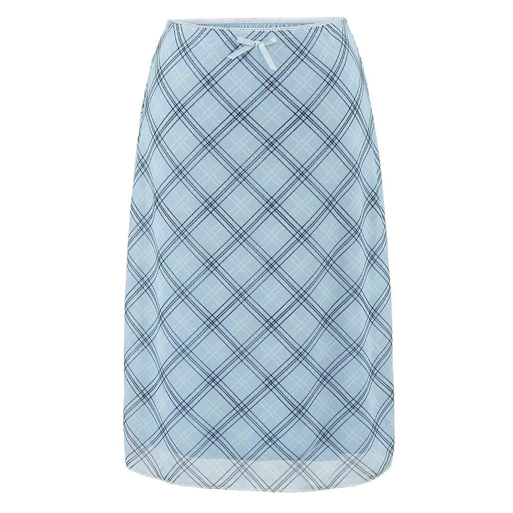 Baby Blue Plaid Midi Skirt