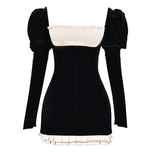 French Maid Ruched Velvet Mini Dress