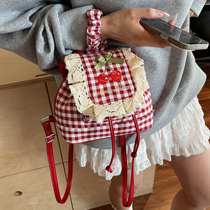 Cherry Embroidery Gingham Backpack