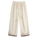 Cord Wide-Leg Pants with Plaid Cuffs