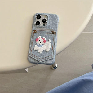 Dog Embroidered Denim iPhone Case