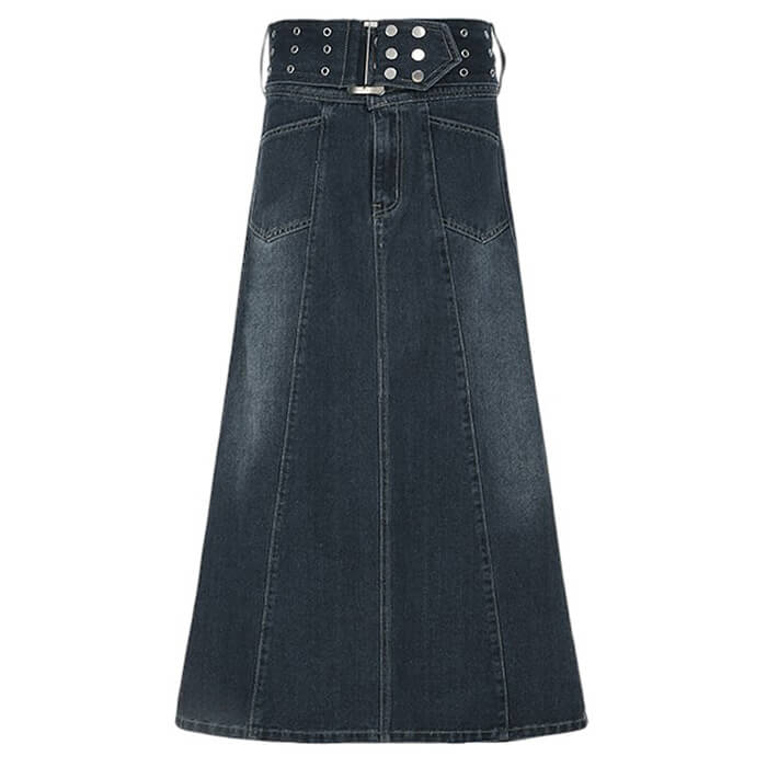 Downtown Belted Denim Maxi Skirt