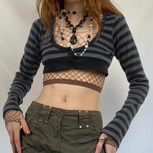 Emo Aesthetic Striped Long Sleeve Top
