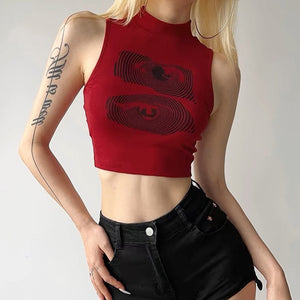 Grunge Aesthetic Eyes Print Crop Top