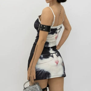 Glasses Cat Print Micro Skirt