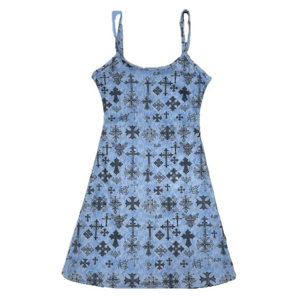Grunge Cross Print Mini Dress