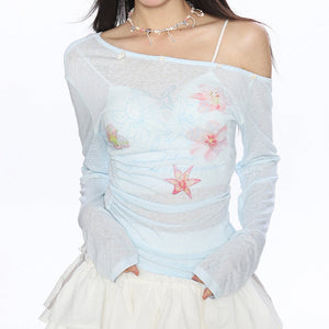 Hibiscus Flower One-Shoulder Top