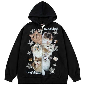 Kitten Print Oversized Hoodie