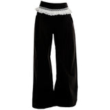 Lace Trim Waist Wide-Leg Trousers