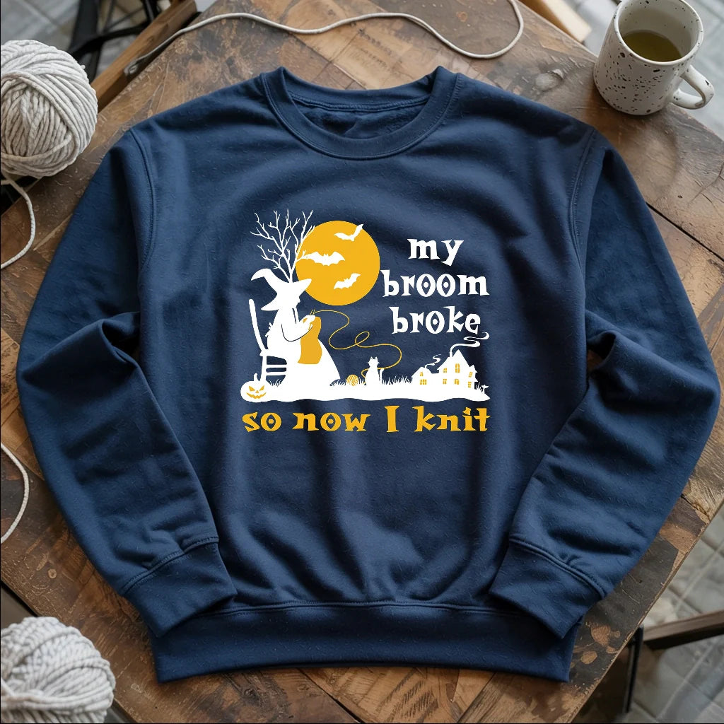 Broom Broke Knitting Witch Sweatshirt