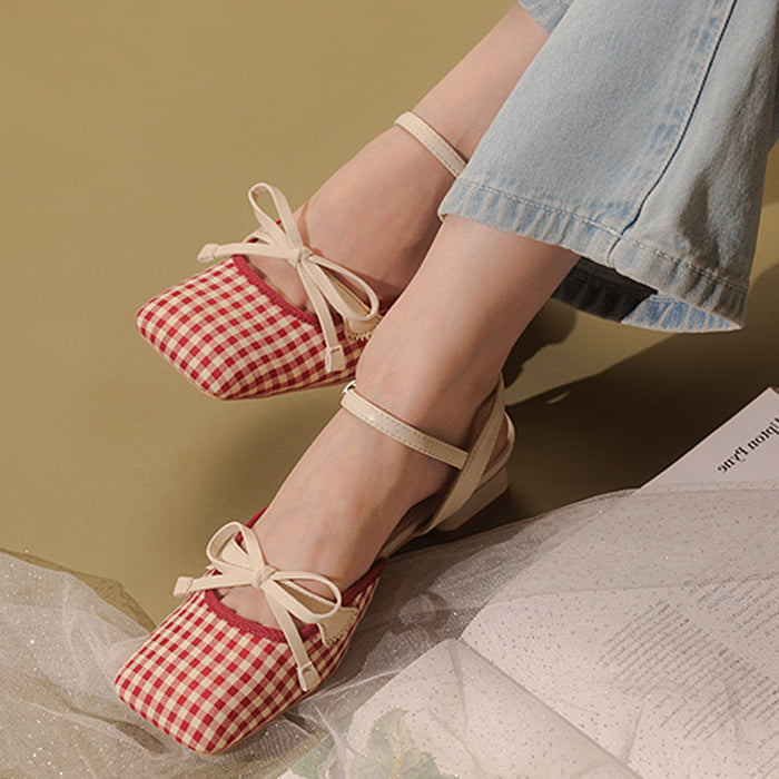 Preppy Gingham Bow Sandals