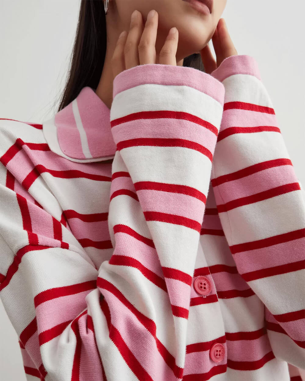 Raspberry Ice Cream Stripe Oversized Polo