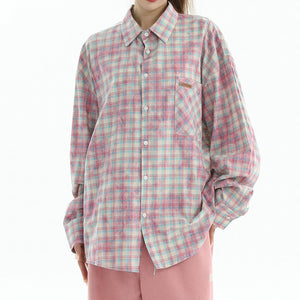 Soft Girl Plaid Button-Up Shirt