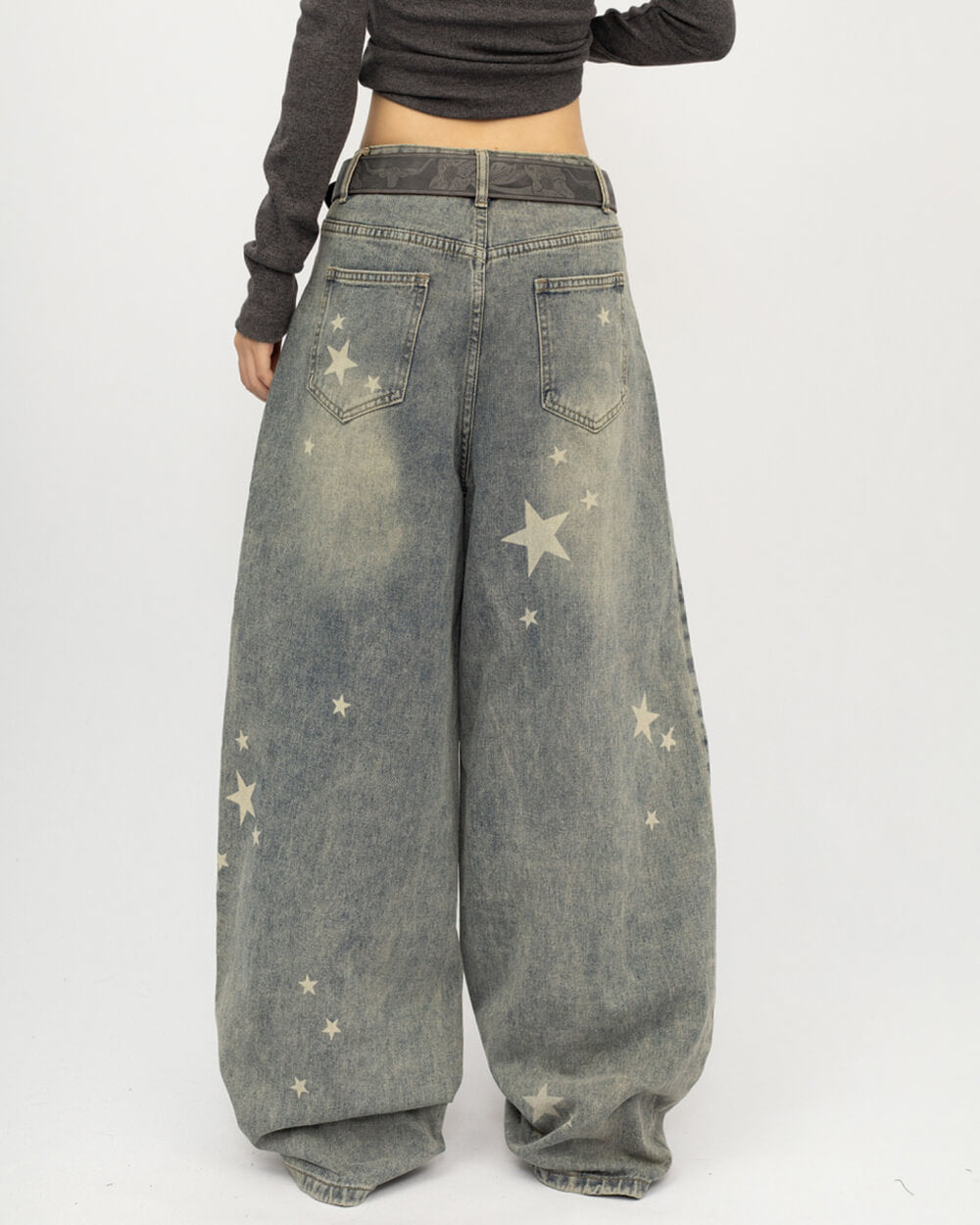 Loose Fit Star Pattern Baggy Jeans