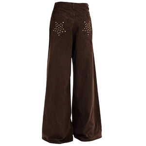 Star Pocket Wide-Leg Brown Pants