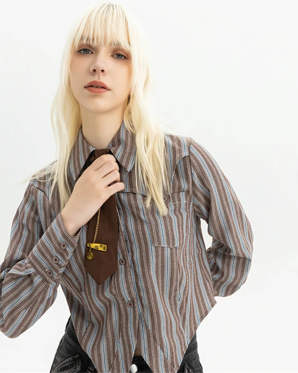 High School Crush Striped Cropped Shirt