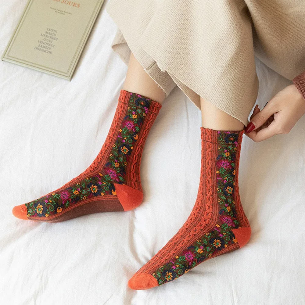 Vintage Embroidered Floral Socks