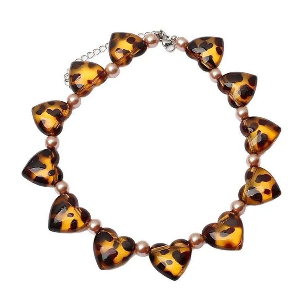Y2K Leopard Heart Choker Necklace